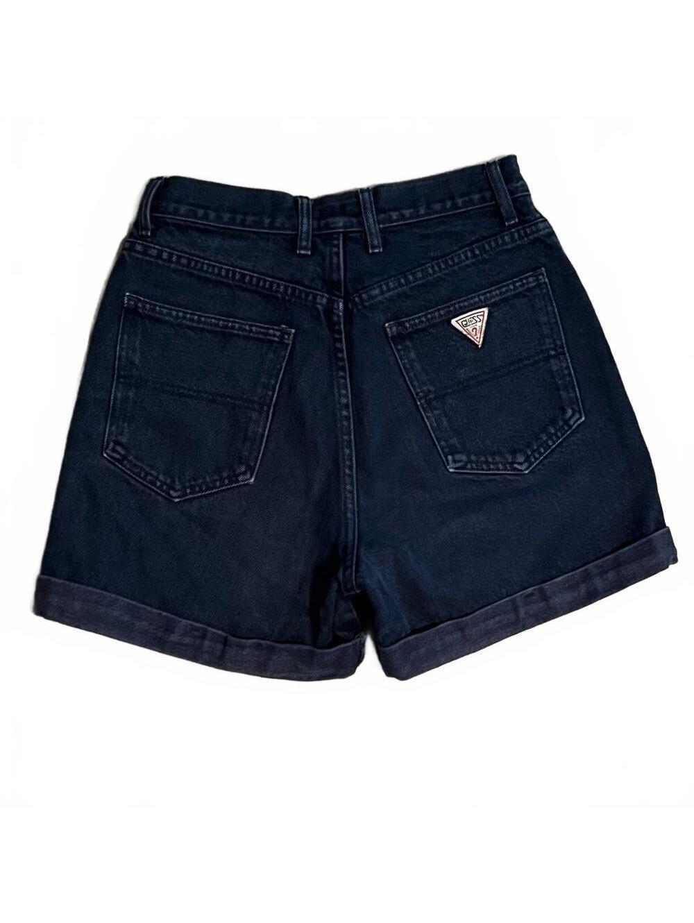 vintage 90s Guess USA Indigo High Waist Rigid Denim Short Cuff Button Fly 28 4